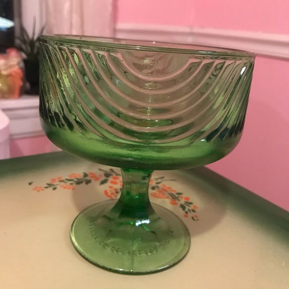 Dining Vintage Eo Brody Co Green Glass Pedestal Compote Candy Dish
